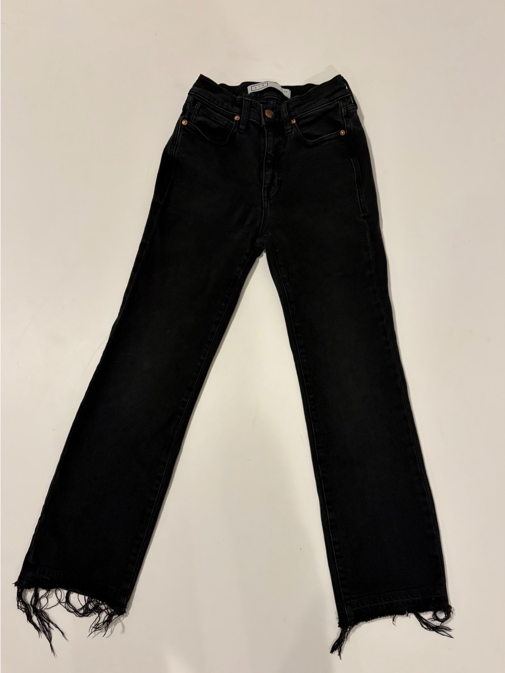 AYR Black Straight-Leg Jeans with Raw Frayed Hem